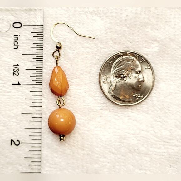 Gold Tone Orange Dangle Earrings - Lightweight Beaded - Picture 8 of 8